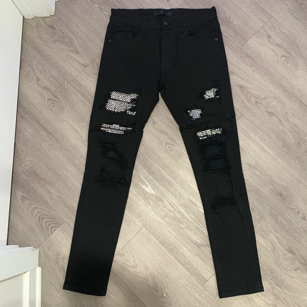 KDNK Custom Black Jeans With Rhinestones | Size 32x30 | Skinny Fit